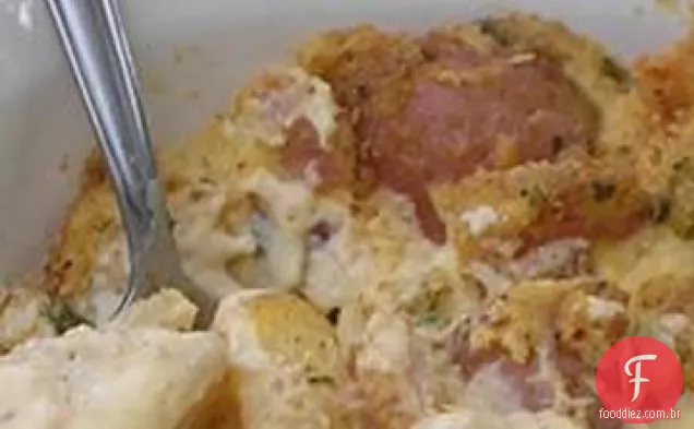 Batatas celestiais e presunto