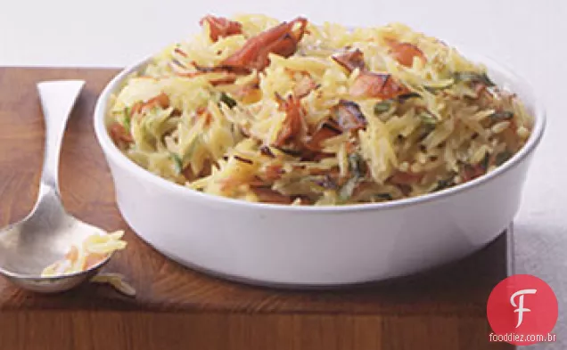 Orzo com presunto e queijo de cabra