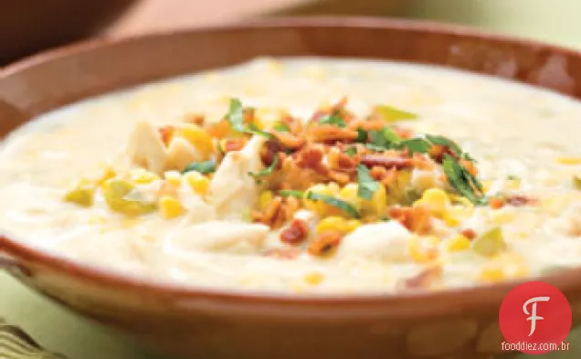 Caranguejo e sopa de Milho Com Bacon