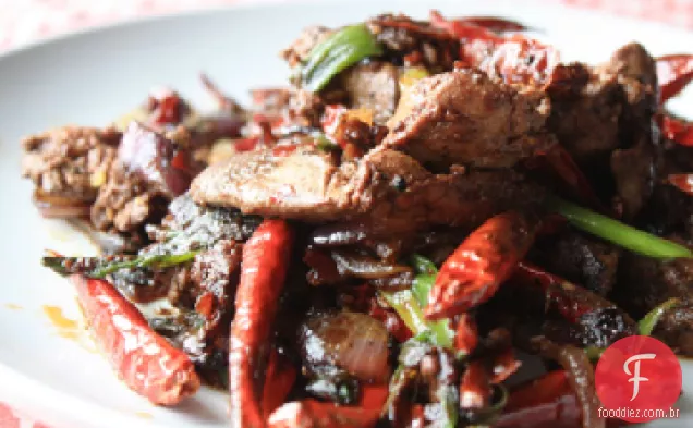Fígado frito picante e cebola