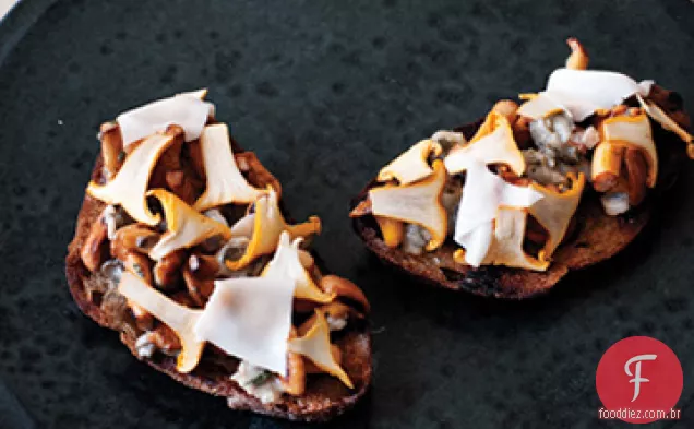 Torradas de fermento com cogumelos e ostras