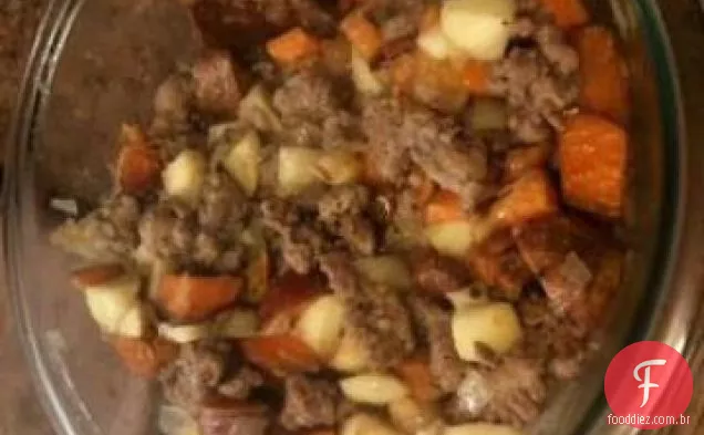 Batata doce de bordo com maçã e Bacon