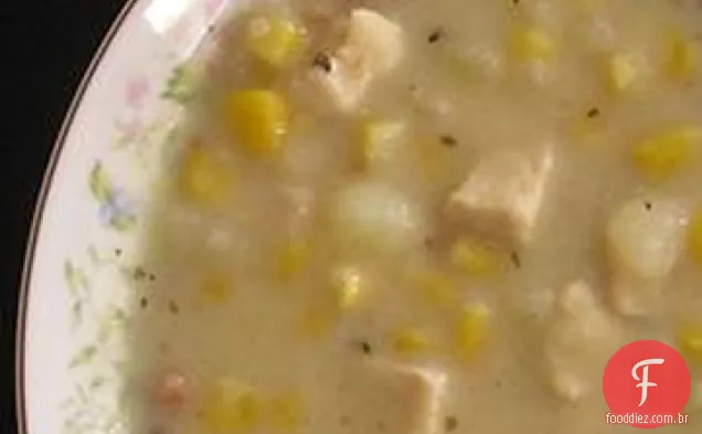 Frango e sopa de milho com tomilho
