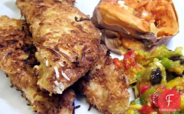 Frango De Coco Com Salsa De Manga, Manteiga De Canela Batata Doce
