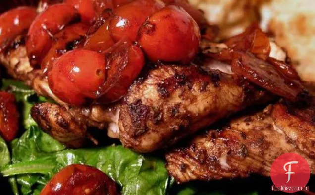 Frango com ervas com vinagrete quente