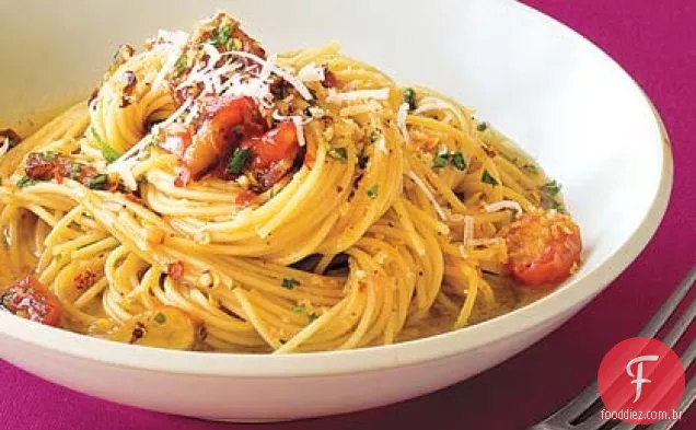 Capellini com Bacon e migalhas de pão