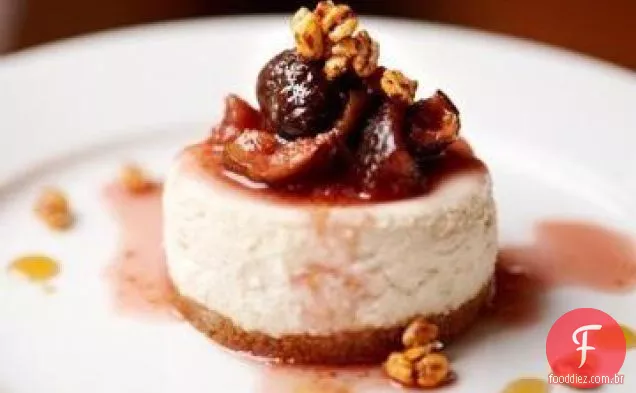 Figo cristalizado, avelã e Cheesecake de laranja com molho de porta
