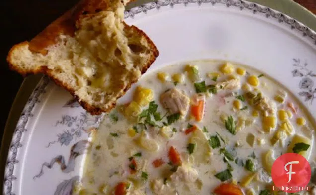 Frango Milho Chowder Com Popovers