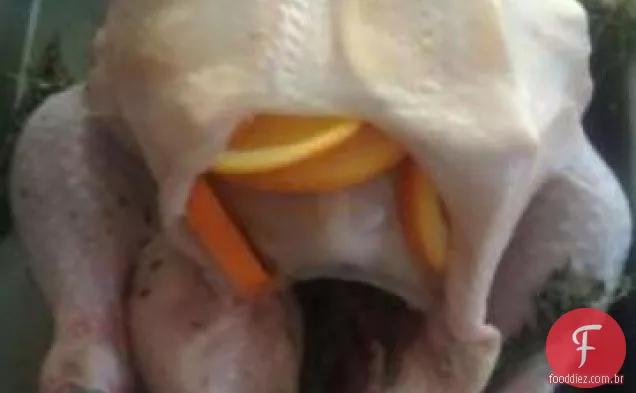 Frango assado com laranjas sanguíneas e tomilho