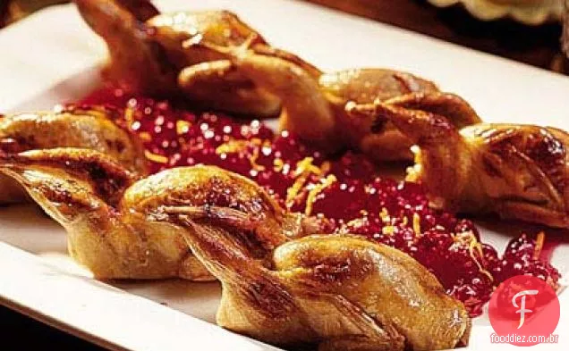 Codorna assada com recheio de Cranberry-Laranja-Pecan