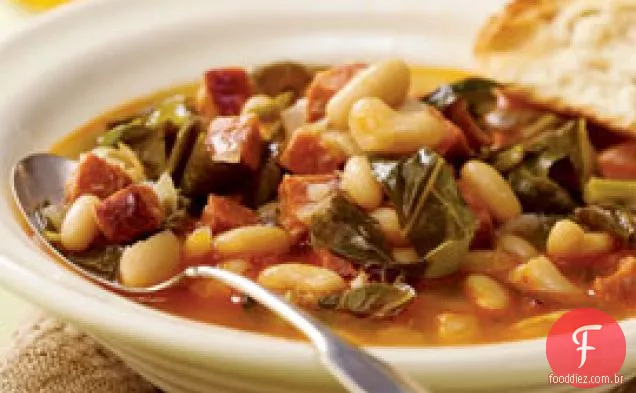 Sopa De Feijão Branco Com Verdes Andouille & Collard