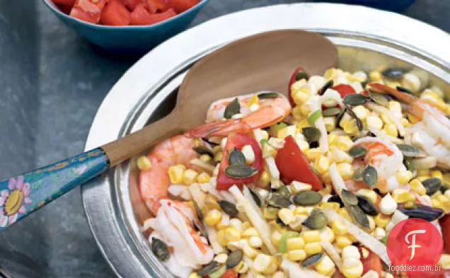 Salada de camarão e milho