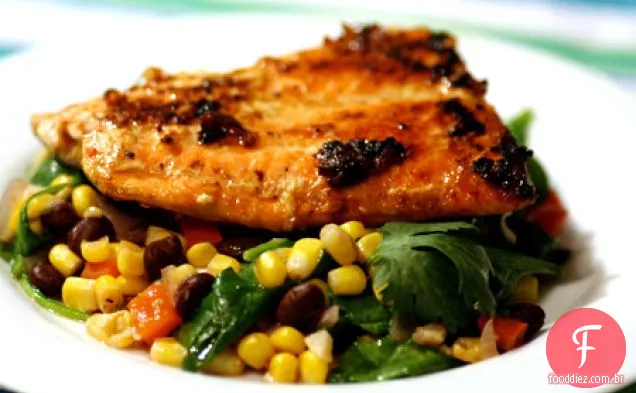 Salada Vitrificada Mel Do Milho Do Salmão E Do Feijão Preto