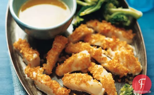 Bacalhau do Pacífico crocante com molho de parmesão e manteiga e brócolis