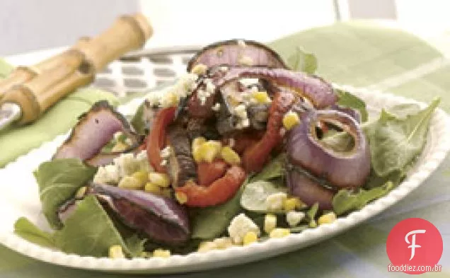 Salada De Pimentão Grelhado, Milho E Cebola Roxa Com Queijo Azul Vi
