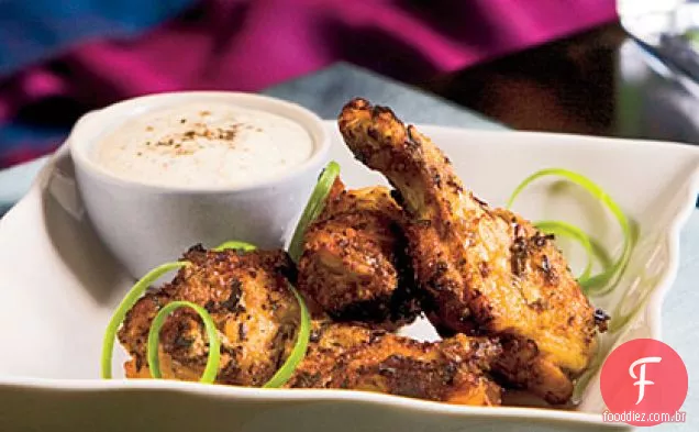 Drumettes De Frango Herbado Grelhado Com Molho De Churrasco Branco