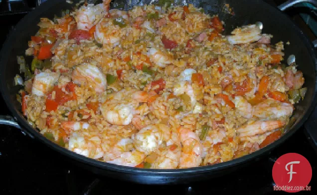 Jambalaya presunto e molho de ostra