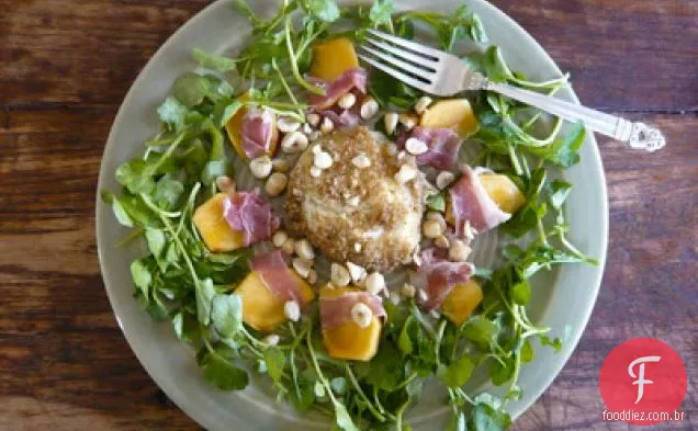 Salada De Caqui Com Avelãs, Prosciutto, Agrião E Ba