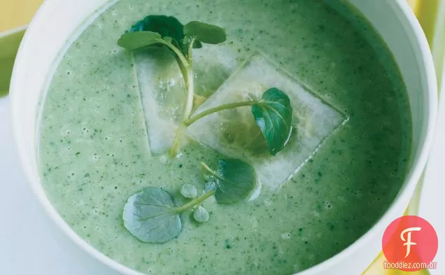 Sopa de agrião com pepinos em conserva