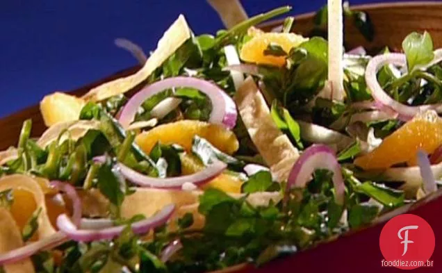 Agrião mais bem vestido com tortilhas crocantes