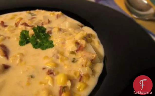 Sopa cremosa de milho e Bacon para dois
