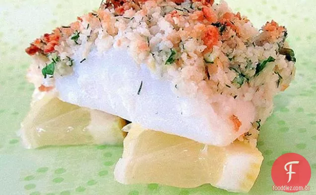 Peixe De Bacalhau Assado Com Crosta De Manteiga E Erva