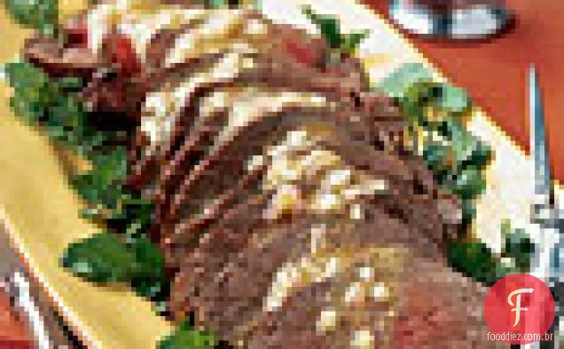 Lombo de carne assada com vinagrete de xerez e agrião