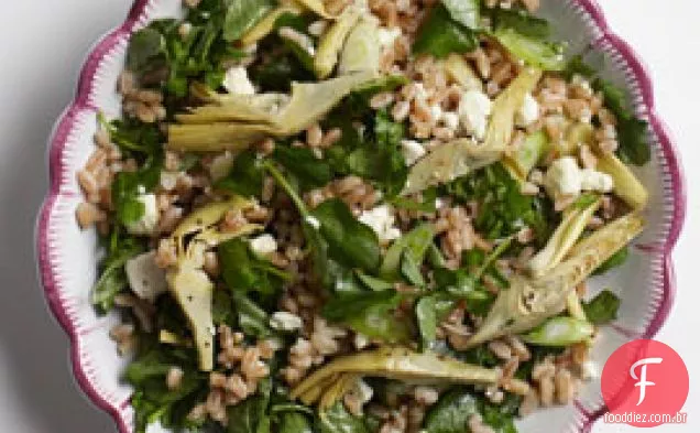 Salada Farro Com Alcachofras Marinadas, Agrião E Queijo Feta