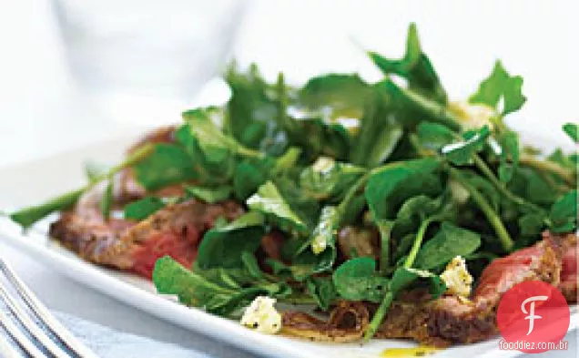 Salada De Agrião Com Bife, Chalotas Salteadas E Stilton