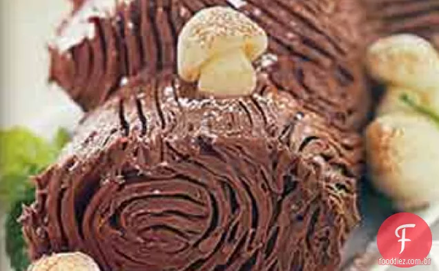 Bûche de Noël com cogumelos maçapão