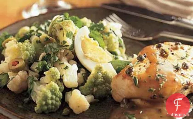 Salada de couve-flor e Brococoflower com vinagrete de xerez