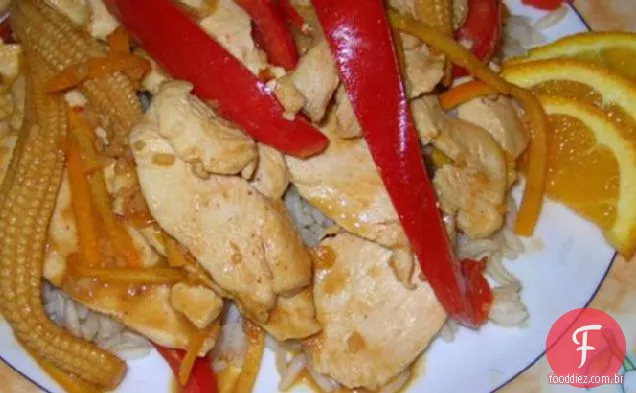 Frango e pimenta vermelha frite