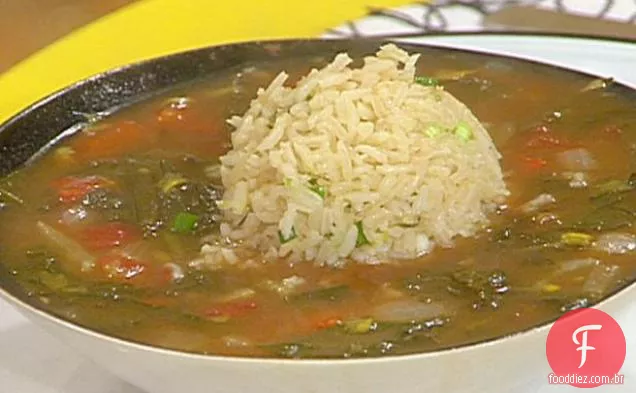 Dandelion Verde Gumbo com bom arroz tomilho