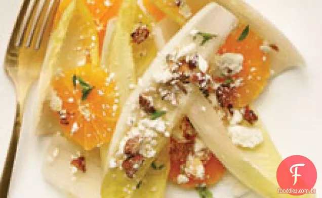 Salada Endive E Tangerina Com Amêndoas E Queijo Feta