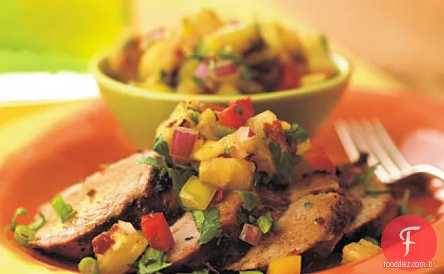 Adobo-lombo de porco marinado com molho de abacaxi grelhado