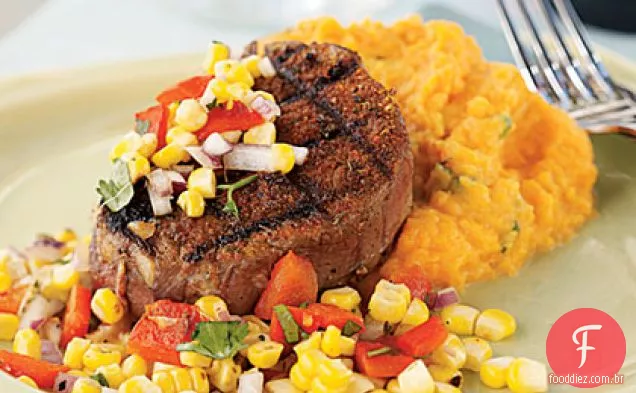 Chile-bife esfregado com sabor de milho e pimenta vermelha