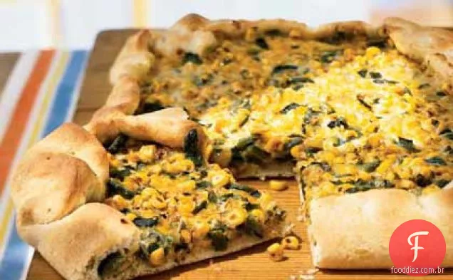 Milho fresco assado, Poblano e Pizza Cheddar