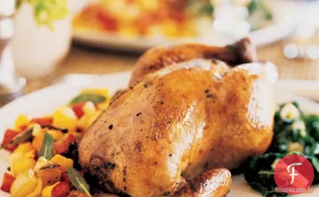 Galinhas assadas com Hash vegetal Dourado