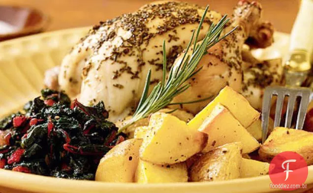 Rosemary - Lemon Cornish Galinhas com batatas assadas