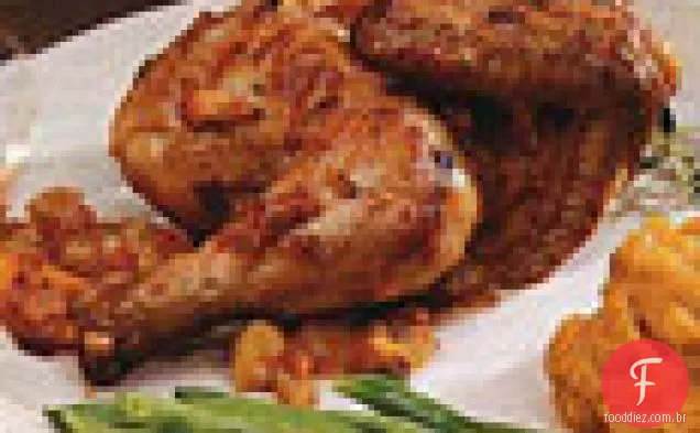 Frango assado da Cornualha com Salsa de frutas picantes