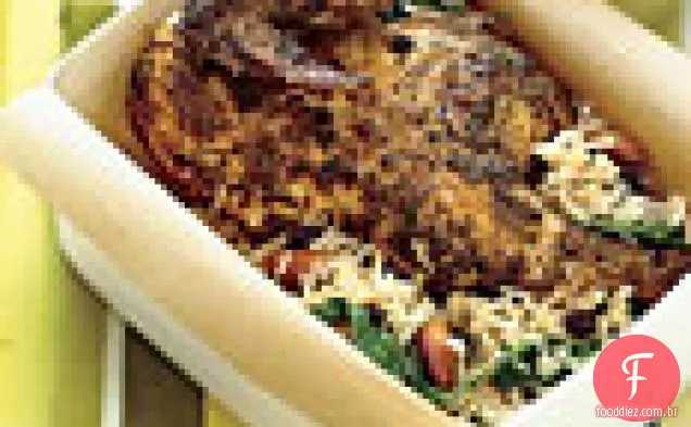 Galinhas de Caça grelhadas com Basmati, groselha seca e salada de amêndoa