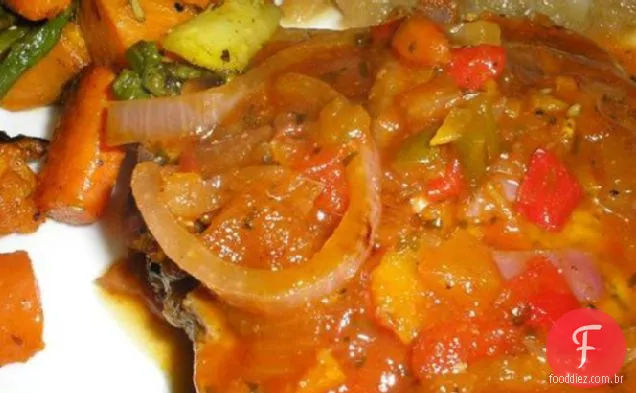 Costeletas de porco assadas com molho picante-com um toque!