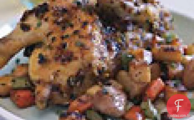 Galinhas de Caça assadas com raízes caramelizadas e molho de groselha seca