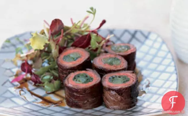 Carne japonesa e rolinhos de Cebolinha
