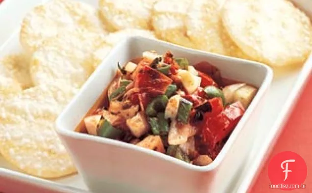 Salsa chilena grelhada com bolachas de arroz