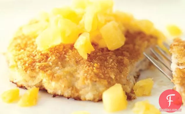 Costeletas de porco Panko com abacaxi e Salsa de gengibre