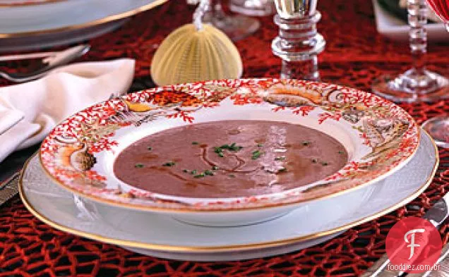 Bisque de ervilha vermelha com Rum Flambé