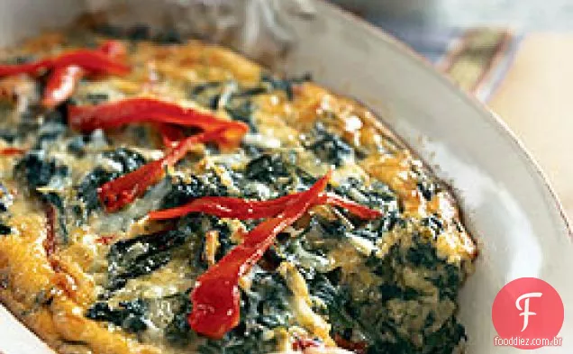 Espinafre e gratinado de pimenta vermelha assada