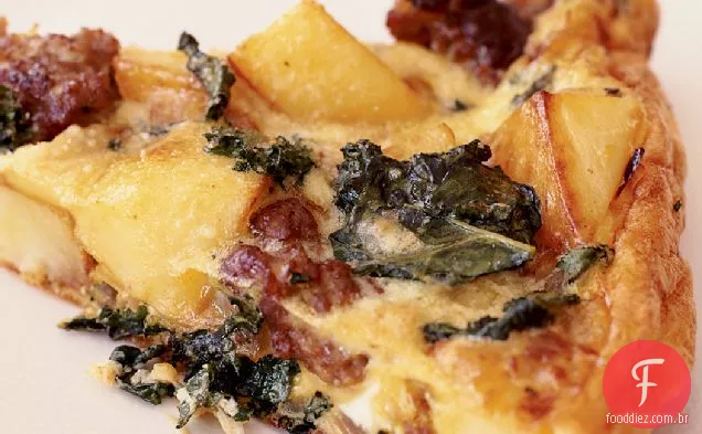 Batata, salsicha e fritada de couve