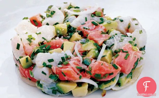 Salada de lagosta com feijão verde, maçã e abacate